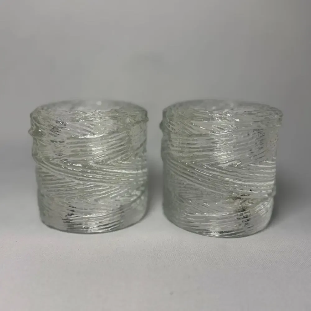Set of 2 Simon Pearce Echo Lake Wrapped Glass Tealight Votive Candle Holders
